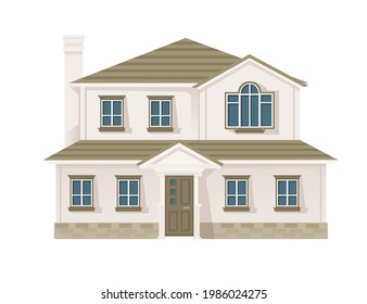 Cottage house with doors and windows olive color residential building vector illustration on white background