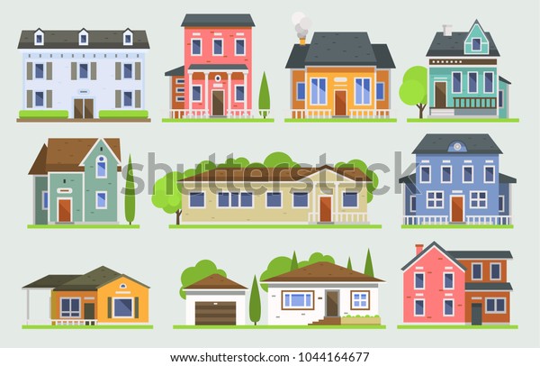 Cottage House Facede Vector City Street Stock Vector Royalty Free 1044164677