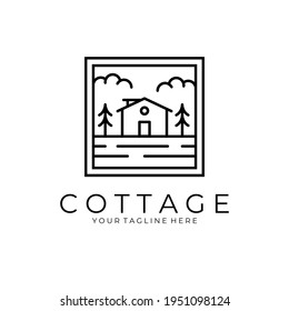 cottage house line icon logo vector symbol illustration design, minimal cabin logo design