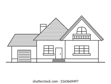 Cottage house outline icon. Vector illustration of building, cottage, villa, townhouse, hotel, apartment or building