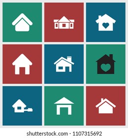 Cottage icon. collection of 9 cottage filled icons such as house building, house with heart, home. editable cottage icons for web and mobile.