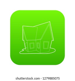 Cottage icon green vector isolated on white background