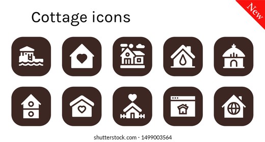 cottage icon set. 10 filled cottage icons.  Collection Of - Bungalow, Home, House, Hut, Homepage