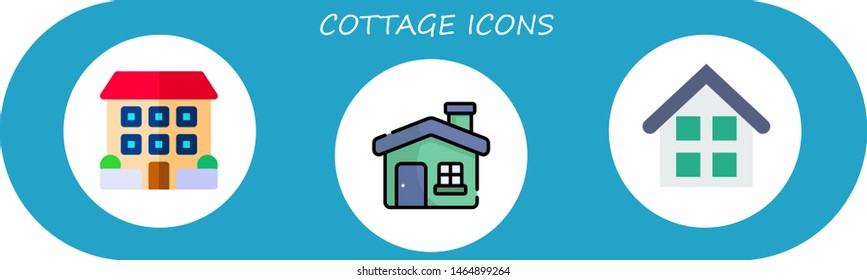 cottage icon set. 3 flat cottage icons.  Collection Of - house, home