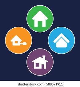 cottage icons set. Set of 4 cottage filled icons such as house building