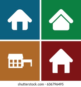 Cottage icons set. set of 4 cottage filled icons such as house building, home