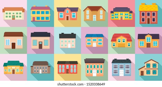 Cottage icons set. Flat set of cottage vector icons for web design