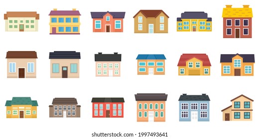 Cottage icons set. Flat set of cottage vector icons isolated on white background