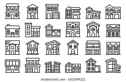 Cottage icons set. Outline set of cottage vector icons for web design isolated on white background