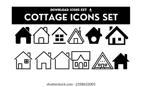 Cottage icons, Set of thin line icons of homes and real estate. Outline symbol collection. E