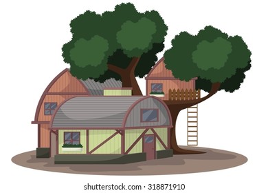 Cottage illustration with white background