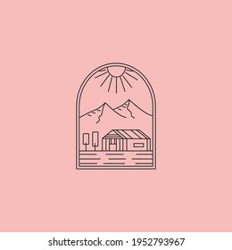 cottage landscape outdoor vector design, line art logo design