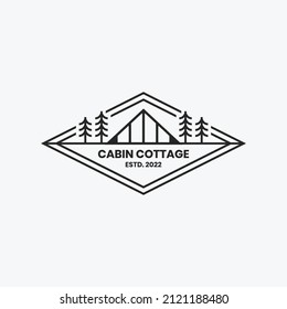 Cottage line art badge logo vector illustration design, Cabin modern logo outline
