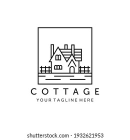 cottage line art emblem minimalist logo vector illustration template design. home, house, lodging logo design