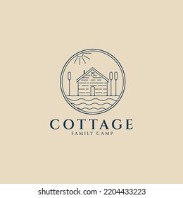 cottage line art logo, icon and symbol, with emblem vector illustration design