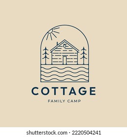cottage line art logo minimalist vector illustration design