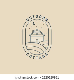 cottage line art logo minimalist with emblem vector illustration design