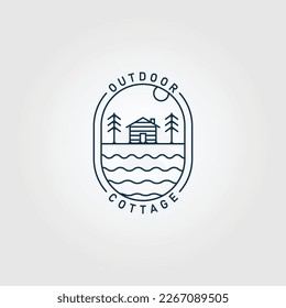 cottage line art logo minimalist with emblem vector illustration design