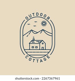 cottage line art logo minimalist with emblem vector illustration design