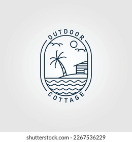 cottage line art logo minimalist with emblem vector illustration design