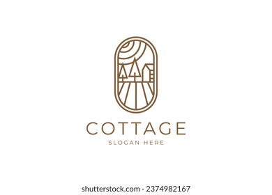 cottage line art logo template vector illustration design