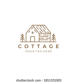 cottage line art logo vector illustration design