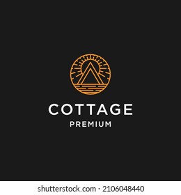 Cottage Line Art Logo Vector Illustration Design, Outdoor Logo Design