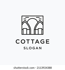 Cottage Line Art Logo Vector Illustration Design, Outdoor Logo Design