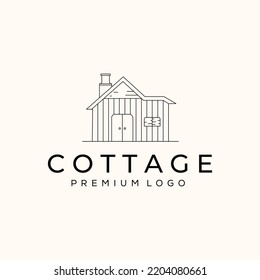 cottage line art logo vector minimalist illustration design, cottage with chimney logo design