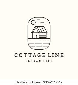 Cottage Line Art Logo Vector Illustration Design .