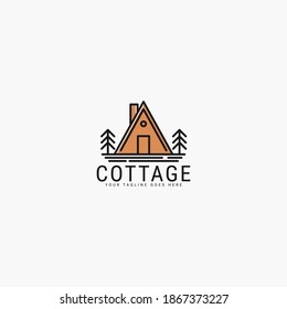 Cottage line art minimalist logo vector illustration design
