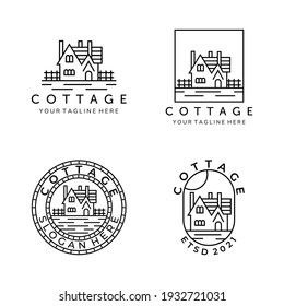 cottage line art set bundle logo vector illustration template design. home, house, lodging logo design