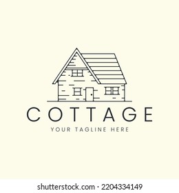 cottage with line art style logo vector illustration icon template design. barn, cabin, house logo design