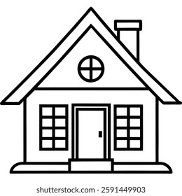 cottage line art vector on white background