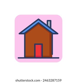 Cottage line icon. House building with door and chimney outline sign. Architecture, real estate, country house concept. Vector illustration for web design and apps
