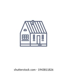 Cottage line icon - village house or wooden cabin in linear style on white background. Vector illustration.