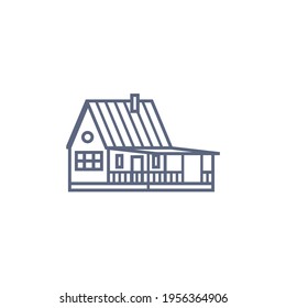 Cottage line icon - village house or wooden cabin in linear style on white background. Vector illustration.
