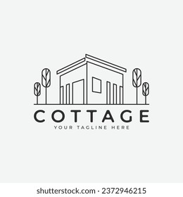 Icono de logotipo de cabaña diseño de línea de arte simple, imagen de aldea diseño de ilustración minimalista