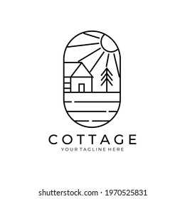 cottage logo line art badge minimalist vector design illustration