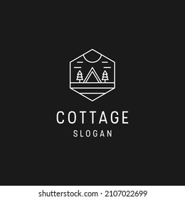 Icono de estilo lineal del logotipo de la cabaña en el fondo negro