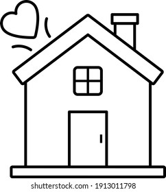 Cottage with Love Stock illustration, Valentines Day Home Concept, House building with Pink Heart Sign Vector Icon Design, Holidays Season Gift on White Background,