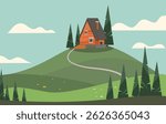 Cottage on the hill landscape background