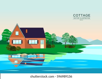 Cottage on the river bank