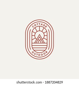 cottage outdoor adventure minimalist line art logo template vector illustration design. simple modern cabins logo concept