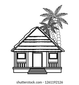 cottage and palm tree