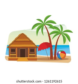 cottage and palm tree