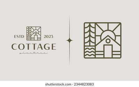 Cottage Pine House Logo Template. Universal creative premium symbol. Vector illustration. Creative Minimal design template. Symbol for Corporate Business Identity