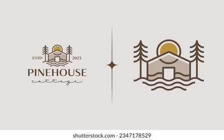 Cottage Pine House Logo Template. Universal creative premium symbol. Vector illustration. Creative Minimal design template. Symbol for Corporate Business Identity