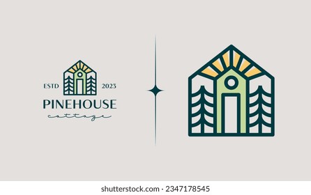 Cottage Pine House Logo Template. Universal creative premium symbol. Vector illustration. Creative Minimal design template. Symbol for Corporate Business Identity