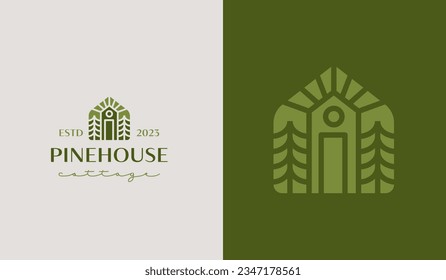 Cottage Pine House Logo Template. Universal creative premium symbol. Vector illustration. Creative Minimal design template. Symbol for Corporate Business Identity